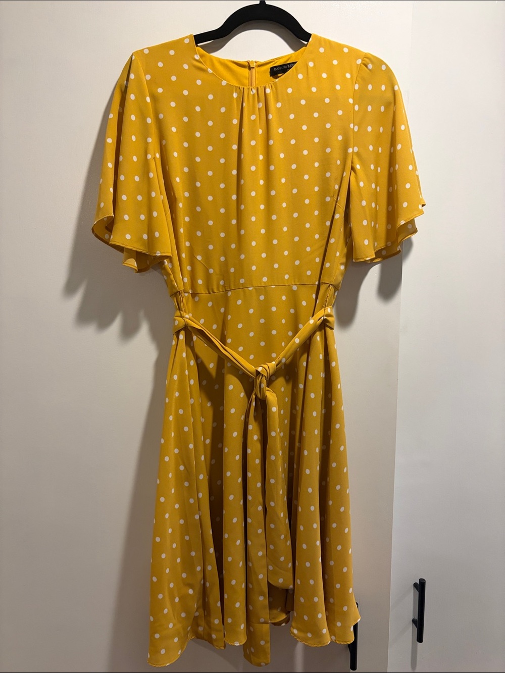 Banana Republic Yellow Polka Dot Tie-Waist Midi Dress
